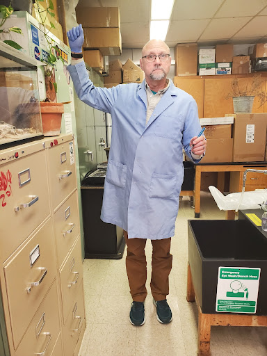 Jim Denner shown posing for a picture during his 5th hour human anatomy class. Picture taken by Maddie Woods(12)